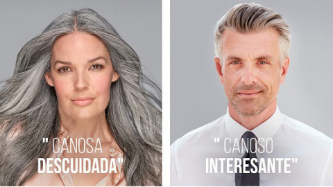 Publicidad de cosméticos para cuidar los cabellos canosos.