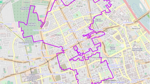 Delimitación del gueto de Varsovia, que ocupaba poco más de tres kilómetros cuadrados del centro de la capital polaca. / Wikimedia-Share Map.