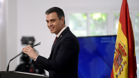 El presidente del Gobierno, Pedro Sánchez, en una comparecencia en el Palacio de la Moncloa. E.P./Óscar Cañas