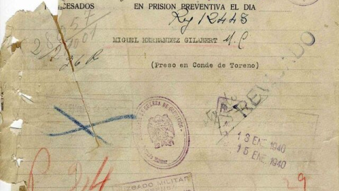 Primera página del consejo de guerra a Miguel Hernández.