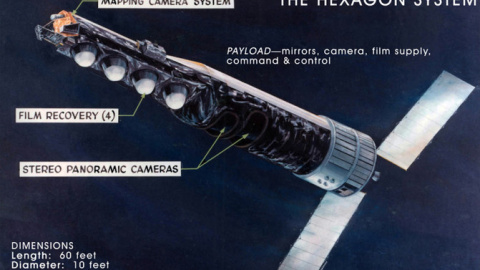 Concepción artística del satélite KH-9 HEXAGON. / National Reconnaissance Office