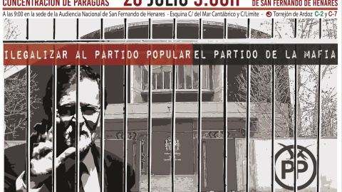 Cartel de la Coordinadora 25S para la convocatoria de concentración "Ilegalizar el Partido Popular, el partido de la mafia"