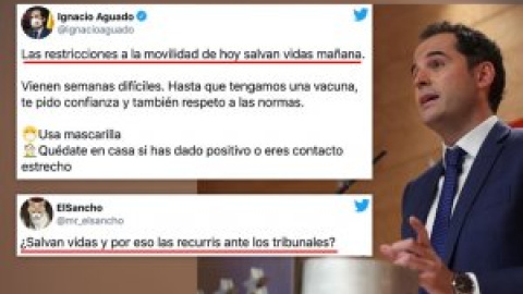 Aguado dice que las restricciones "salvan vidas" y le recuerdan que su Gobierno las ha recurrido: "Hay que tener poca vergüenza"