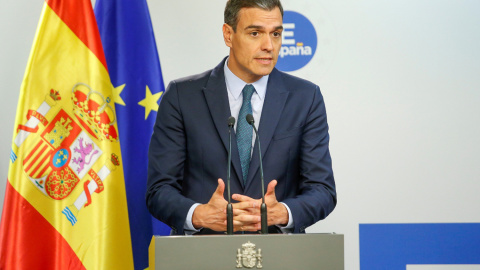 El presidente del Gobierno, Pedro Sánchez, durante la rueda de prensa posterior a la cumbre europea celebrada en Bruselas. EFE/Horst Wagner