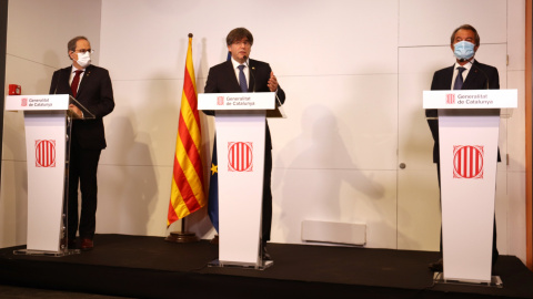 Els expresidents de la Generalitat, Artur Mas, Carles Puigdemont i Quim Torra. ALEIX FREIXAS / ACN