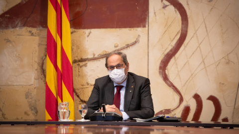 El expresident de la Generalitat, Quim Torra, encabeza una reunión del Govern horas después de conocerse su inhabilitación el 28 de septiembre de 2020. David Zorrakino / Europa Press / Archivo