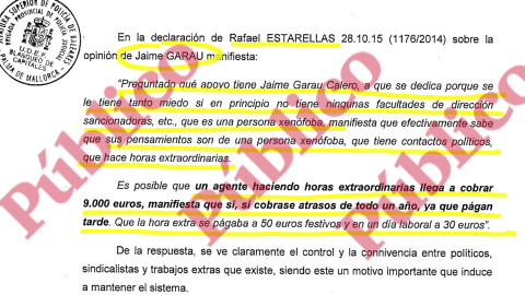 Fragmento de la declaración judicial de Rafael Estarellas sobre el carácter xenófobo de Jaime Garau.