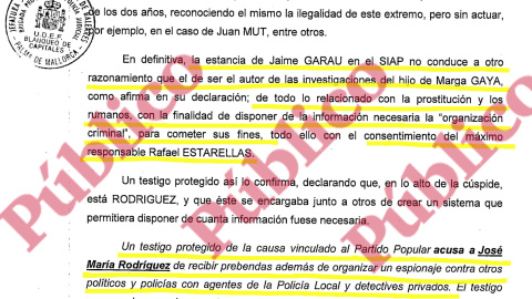 Fragmento de las conclusiones del Grupo de Blanqueo sobre el SIAP y su relación con la prostitución en Palma.