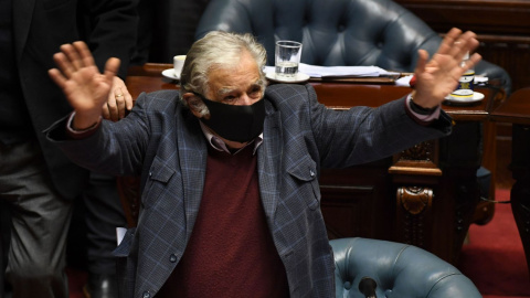 El expresidente de Uruguay José Mujica se despide este martes del Senado.PABLO PORCIUNCULA / AFP