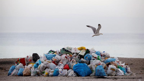 Las playas de la ciudad de A Coruña han amanecido este lunes con toneladas de basura. EFE