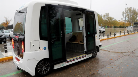 Vista del autobús sin conductor que la Comunidad de Madrid