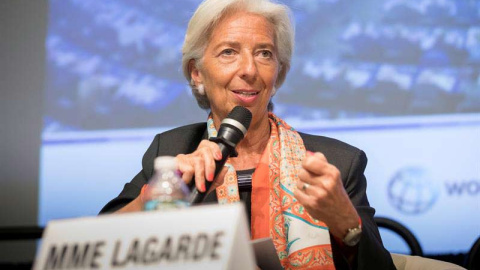 Fotografía de Christine Lagarde durante un encuentro durante la reunión de primavera del FMI y el Banco Mundial que se celebra esta semana. | EFE