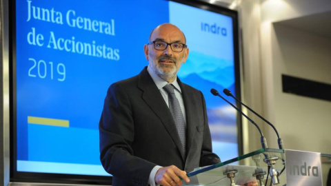 El presidente de Indra, Fernando Abril-Martorell, durante la junta de accionistas de la empresa de tecnología de la información.