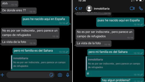 Captura de pantalla de la conversación entre la joven y la intermediaria de la inmobiliaria.