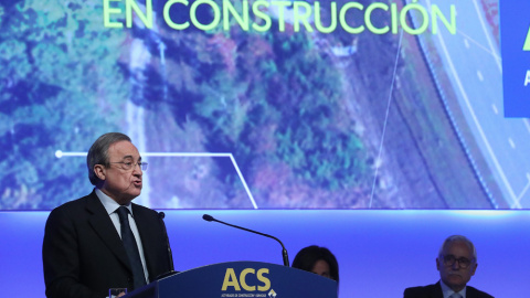 El presidente de ACS, Florentino Pérez, durante su intervención en la junta de accionistas de la compañía. EFE/Zipi