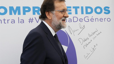 El presidente del Gobierno, Mariano Rajoy, durante un acto de apoyo al Pacto de Estado contra la Violencia de Género organizado por el PP. EFE/Paco Campos