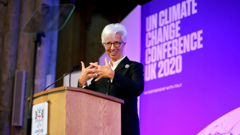 La presidenta del BCE, Christine Lagarde, en un acto sobre la Conferencia de las Naciones Unidas sobre el Cambio Climático (COP26) de 2020, en Londres. REUTERS