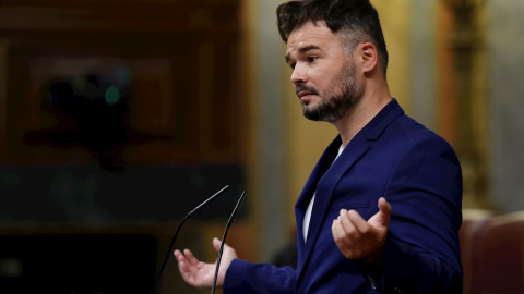 El portavoz de ERC, Gabriel Rufián, durante el pleno posterior a la sesión de control del Congreso celebrada este miércoles 16 de junio. / EFE - Chema Moya