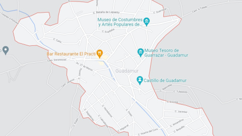 Mapa de Guadamur (Toledo) donde se aprecia como un arroyo atraviesa el pueblo.