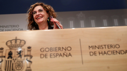 La ministra de Hacienda, María Jesús Montero, presenta los datos de ejecución presupuestaria de 2020, un año marcado por la pandemia, este lunes en el Ministerio de Hacienda.