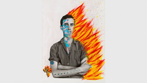 David Wojnarowicz con Tom Warren, Autorretrato de David Wojnarowicz, 1983–84, Acrílico y collage sobre gelatinobromuro de plata.