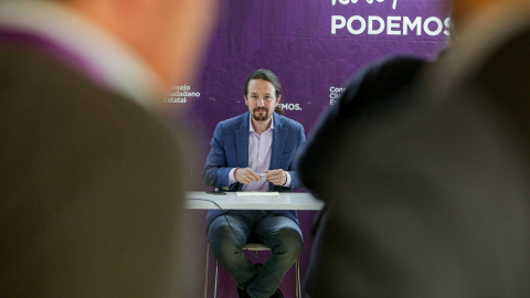 Pablo Iglesias durante su intervención en una reunión del Consejo Ciudadano Estatal (CCE) de Podemos, en enero de 2020.