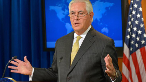 El secretario de Estado, Rex Tillerson, durante su conferencia de prensa en el Departamento de Estado en Washington. STATE DEPARTMENT