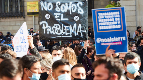 Protesta de trabajadores de locales de ocio nocturno en Barcelona. EFE