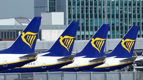 Aviones de Ryanair en el aeropuerto de Dublín.