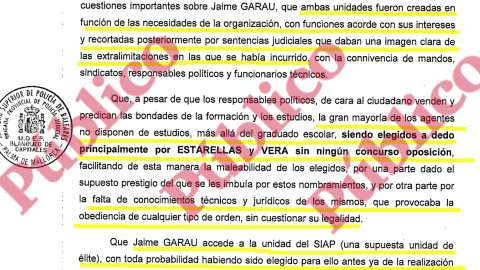 Fragmento del informe final de la Brigada Provincial de la Policía Judicial sobre el entramado de la mafia política y policial de Palma organizada por el PP de Balears.