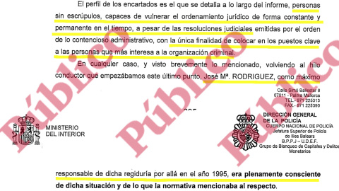 Fragmento del informe final de la Brigada Provincial de la Policía Judicial sobre el entramado de la mafia política y policial de Palma organizada por el PP de Balears.