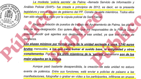 Fragmento del informe final de la Brigada Provincial de la Policía Judicial sobre el entramado de la mafia política y policial de Palma organizada por el PP de Balears.