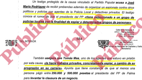 Fragmento del informe final de la Brigada Provincial de la Policía Judicial sobre el entramado de la mafia política y policial de Palma organizada por el PP de Balears.