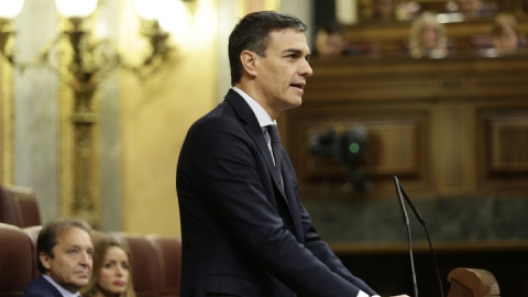 Pedro Sánchez, durante el debate de la moción de censura en el Congreso de los Diputados. 1 de junio de 2018.   CONGRESO.ES