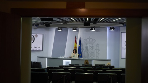 La ministra de Sanidad, Carolina Darias, durante la rueda de prensa posterior al Consejo Interterritorial del Sistema Nacional de Salud, a 28 de julio de 2021.