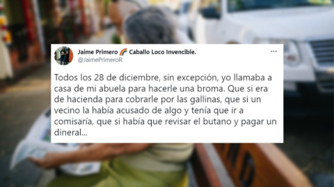 El tuit de Jaime Primero narrando la broma a su abuela.