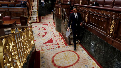 El presidente del Gobierno, Pedro Sánchez, ras su intervención en el pleno del Congreso que debate y vota la última prórroga del estado de alarma. EFE/ J.J. Guillén