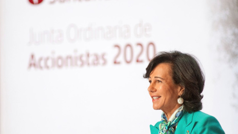 La presidenta del Banco Santander, Ana Botín, durante su intervención en la junta de accionistas. EFE/Banco Santander