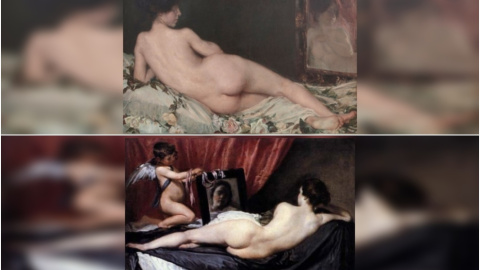 Comparación entre 'Desnudo femenino' de Aurelia Navarro y 'La venus del espejo', de Diego Velázquez.