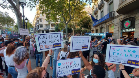 Una imatge de la concentració d'aquest diumenge a Barcelona per reclamar la reforma del reglament d'estrangeria.