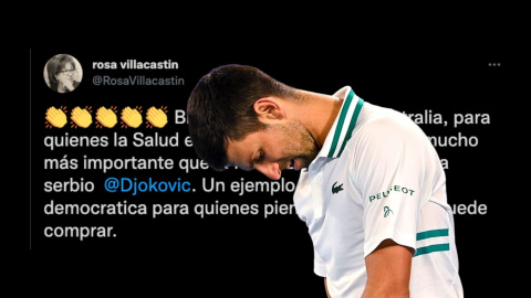 Imagen combinada de Djokovic y un tuit de Rosa Villacastín. — EFE