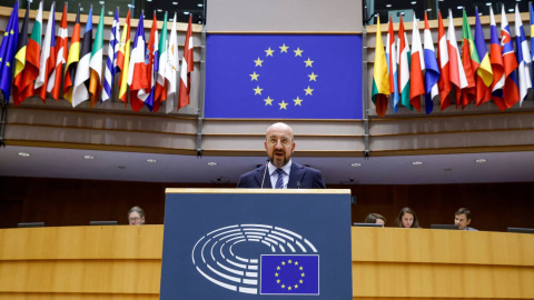 El presidente del Consejo Europeo, Charles Michel, durante una sesión plenaria en el Parlamento Europeo el 9 de noviembre de 2022.