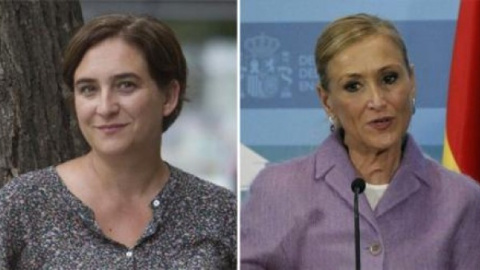 La alcaldesa de Barcelona, Ada Colau, y la presidenta de la Comunidad de Madrid, Cristina Cifuentes