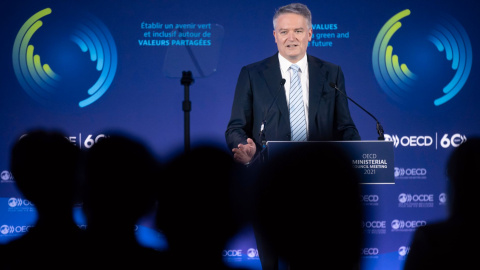 El secretario general de la OCDE, Mathias Cormann, en una imagen de archivo. EFE/EPA/Ian Langsdon