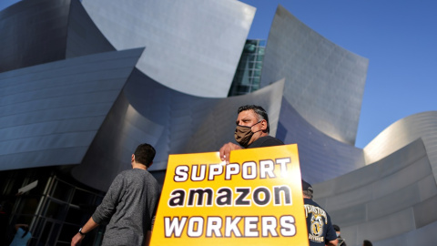 Imagen de una protesta en favor de los trabajadores de Amazon.