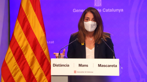 La portaveu del Govern, Meritxell Budó, durant la roda de premsa per explicar els acords del Consell Executiu.