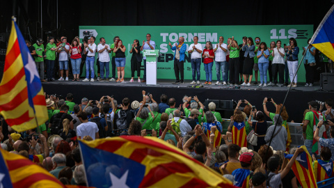 L'acte central al final de la manifestació de Barcelona.