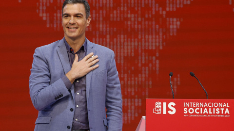 El presidente de Gobierno y secretario general del PSOE, Pedro Sánchez, durante su participación este domingo en la clausura del XXVI Congreso de la Internacional Socialista