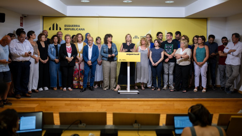 La portavoz de ERC, Raquel Sans, durante una rueda de prensa, en la sede de ERC, a 29 de julio de 2024, en Barcelona, Catalunya (España)