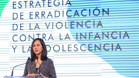 La ministra de Derechos Sociales, Ione Belarra, durante la presentación de la estrategia de Erradicación de la violencia contra la Infancia y adolescencia, en Madrid. E.P./Marta Fernández